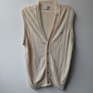 Vtg 80s Christian Dior Sweater Vest Cream Cable Knit XL Ivy League Designer USA